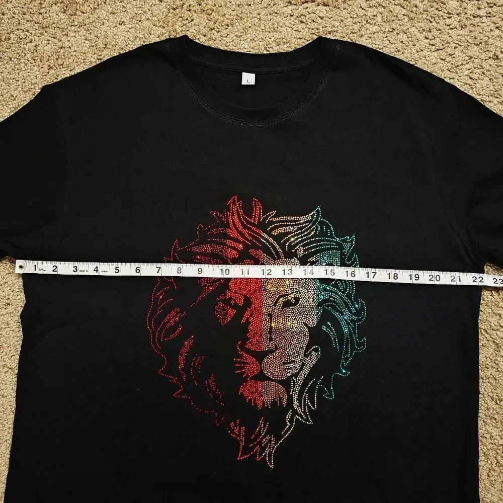 Leo Lion Bling Rhinestone Short Sleeve T-shirt -B - Picture 4 of 8